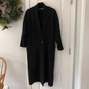 Vintage Pascali mohair sweater‎ cardigan long jacket pockets coat size S black